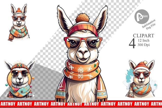 Clipart Christmas Llama Sublimation artnoy 