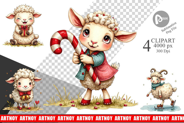 Clipart Christmas Patchwork Sheep Sublimation artnoy 