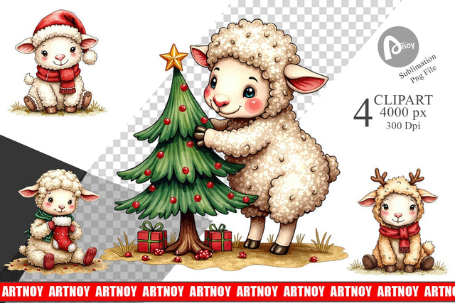 Clipart Christmas Patchwork Sheep Sublimation artnoy 