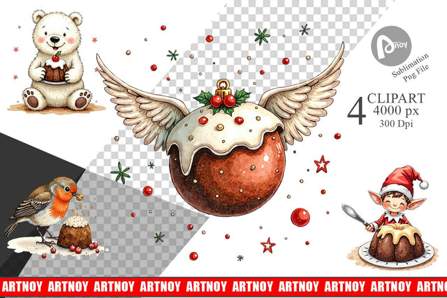 Clipart Christmas Pudding Delights Sublimation artnoy 