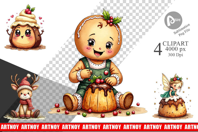 Clipart Christmas Pudding Delights Sublimation artnoy 
