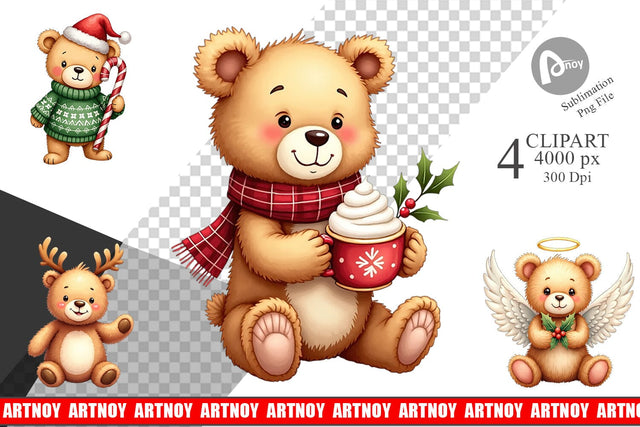 Clipart Christmas Teddy Bear Sublimation artnoy 