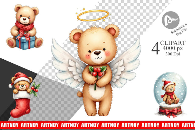 Clipart Christmas Teddy Bear Sublimation artnoy 