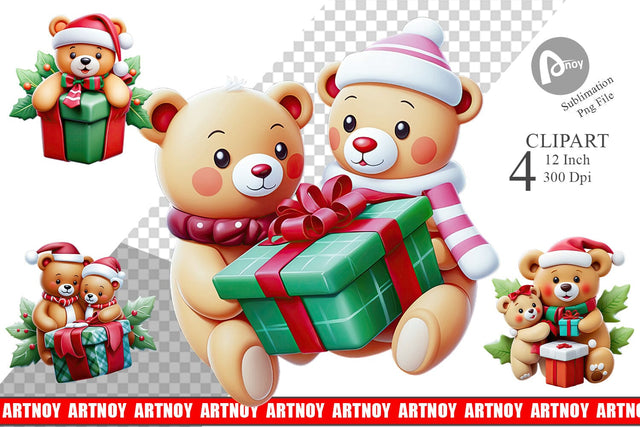 Clipart Christmas Teddy Bears Sublimation artnoy 