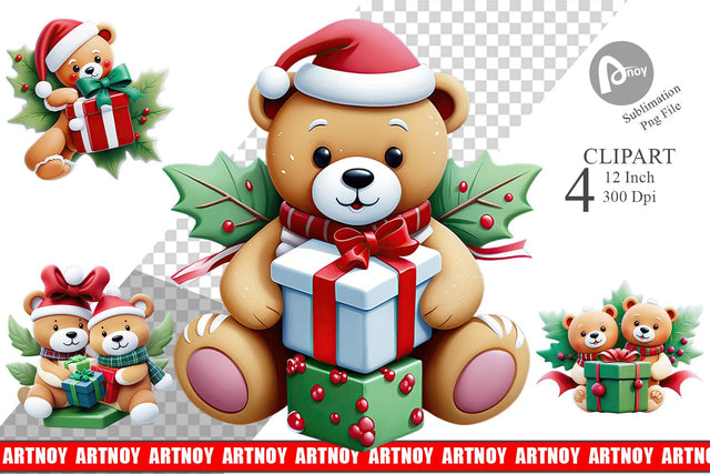 Clipart Christmas Teddy Bears Sublimation artnoy 
