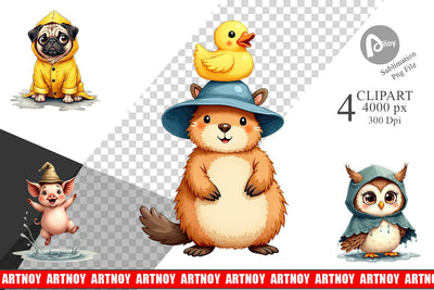 Clipart Chubby Raincoat Critters Watercolor Sublimation artnoy 