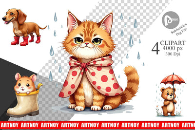 Clipart Chubby Raincoat Critters Watercolor Sublimation artnoy 