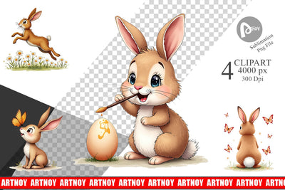 Clipart Classic Easter Bunnies in the Meadow Watercolor Sublimation artnoy 