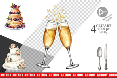 Clipart Classic Wedding Cakes and Celebrations Sublimation artnoy 
