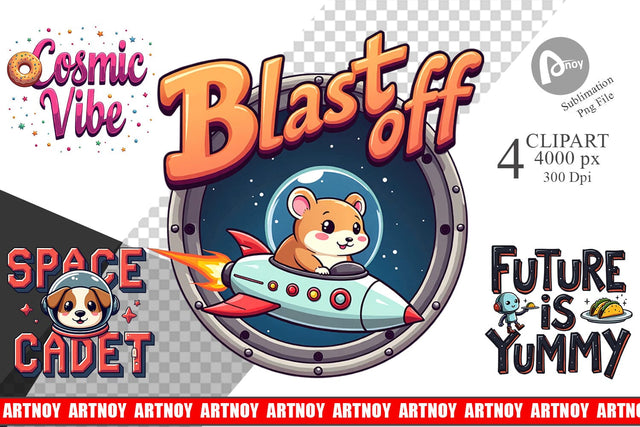 Clipart Cosmic Cravings 80s Retro Kawaii Space Quotes Sublimation artnoy 