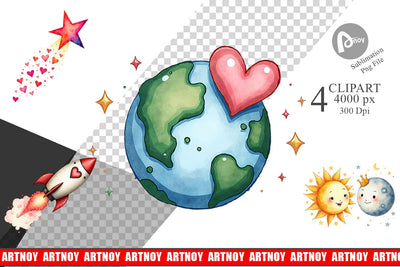 Clipart Cosmic Love Celestial Valentine Watercolor Art Sublimation artnoy 