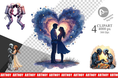 Clipart Cosmic Lovers Retro-Futuristic Romance Sublimation artnoy 