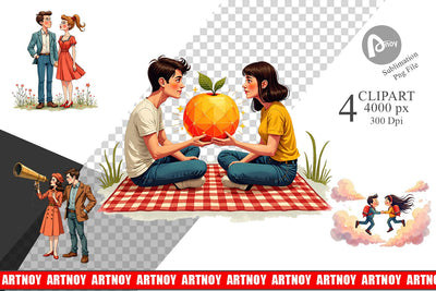 Clipart Cosmic Lovers Retro-Futuristic Romance Sublimation artnoy 