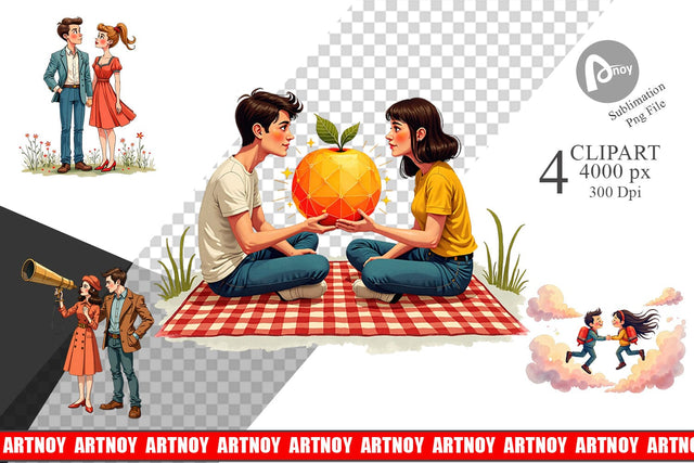 Clipart Cosmic Lovers Retro-Futuristic Romance Sublimation artnoy 