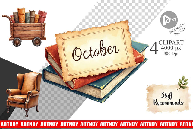 Clipart Cozy Autumn Bookstore Sublimation artnoy 