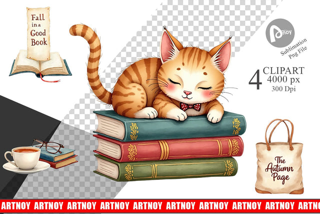 Clipart Cozy Autumn Bookstore Sublimation artnoy 