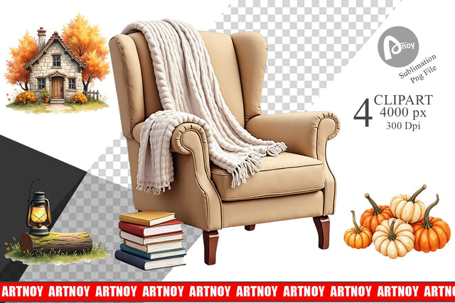 Clipart Cozy Autumn Cottage Sublimation artnoy 