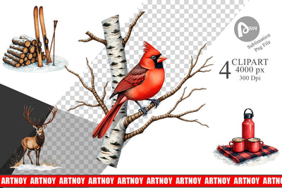 Clipart Cozy Cabin and Winter Forest Sublimation artnoy 