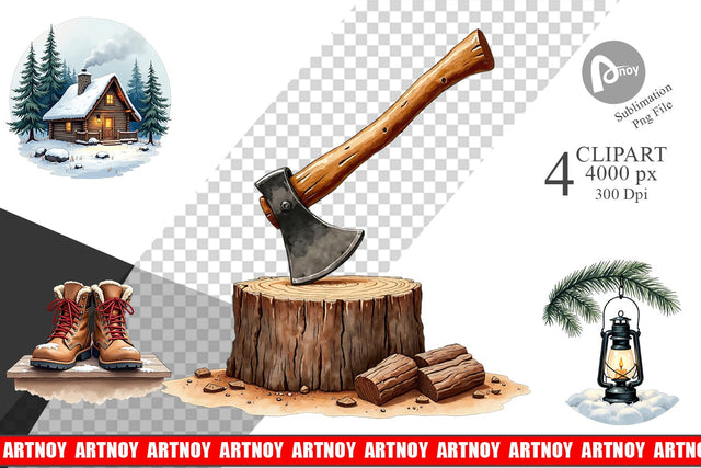 Clipart Cozy Cabin and Winter Forest Sublimation artnoy 