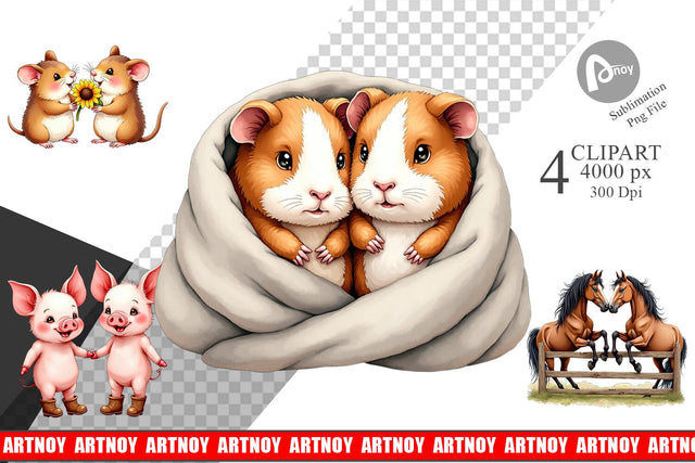 Clipart Cozy Critters & Cuddles Watercolor Sublimation artnoy 