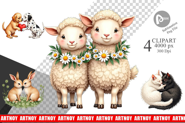 Clipart Cozy Critters & Cuddles Watercolor Sublimation artnoy 