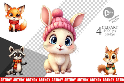 Clipart Cozy Critters Watercolor Wonderland Sublimation artnoy 