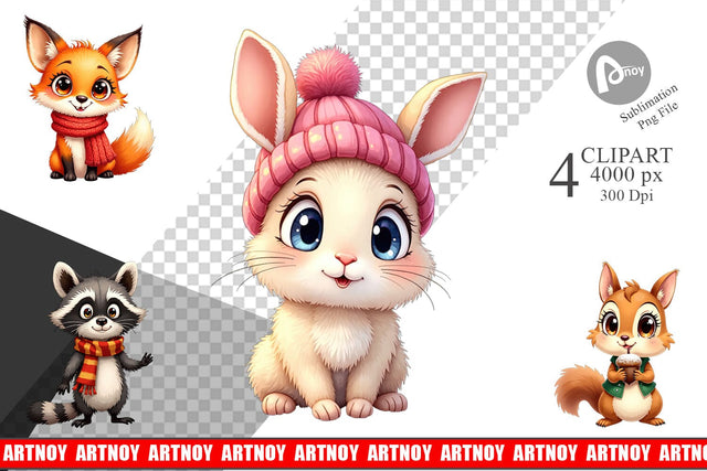 Clipart Cozy Critters Watercolor Wonderland Sublimation artnoy 