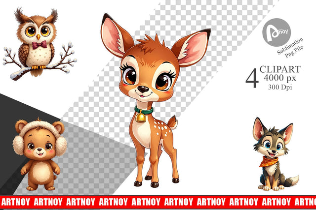 Clipart Cozy Critters Watercolor Wonderland Sublimation artnoy 