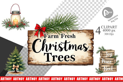 Clipart Cozy Farmhouse Christmas Decor Watercolor Sublimation artnoy 