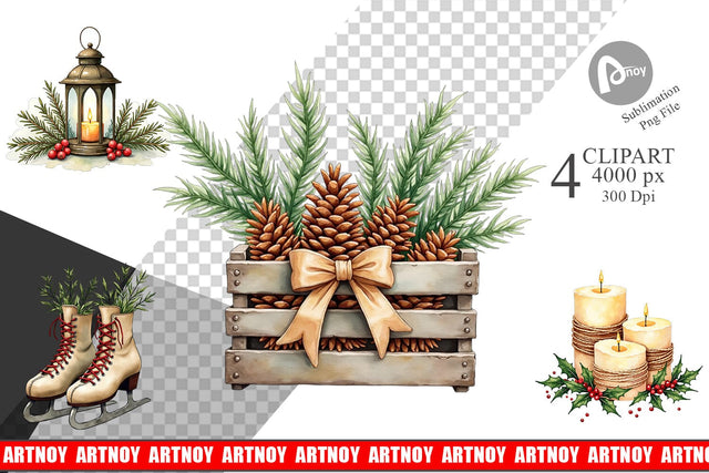 Clipart Cozy Farmhouse Christmas Sublimation artnoy 