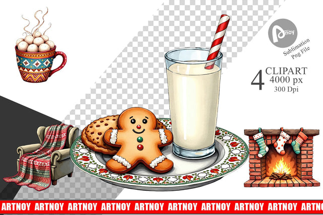 Clipart Cozy Retro Christmas Sublimation artnoy 