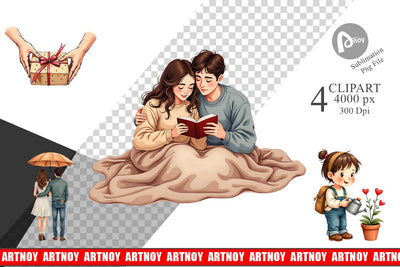 Clipart Cozy Valentine Moments Watercolor Illustrations Sublimation artnoy 
