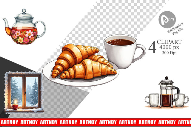 Clipart Cozy Winter Cafe Watercolor Sublimation artnoy 