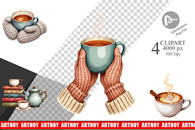 Clipart Cozy Winter Cafe Watercolor Sublimation artnoy 