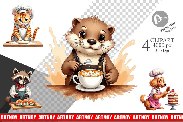 Clipart Culinary Cuties Professional Animal Chefs Sublimation artnoy 