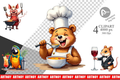 Clipart Culinary Cuties Professional Animal Chefs Sublimation artnoy 