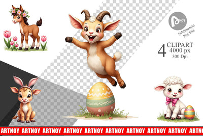 Clipart Cute Baby Farm Animals Easter Watercolor Sublimation artnoy 