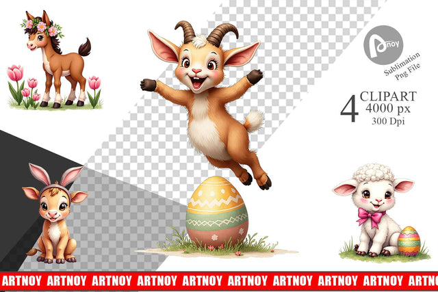 Clipart Cute Baby Farm Animals Easter Watercolor Sublimation artnoy 