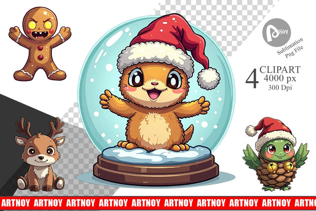 Clipart Cute Christmas Characters Sublimation artnoy 