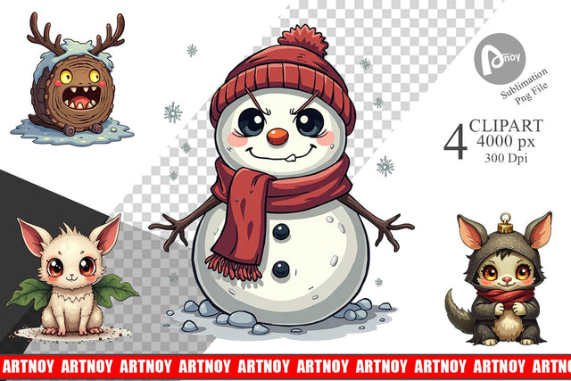 Clipart Cute Christmas Characters Sublimation artnoy 
