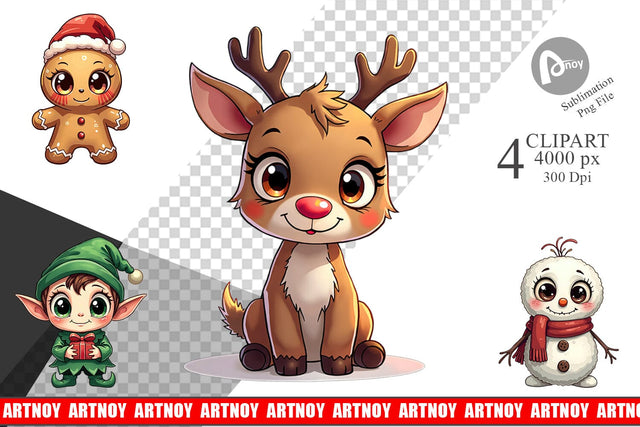 Clipart Cute Christmas Creatures Sublimation artnoy 