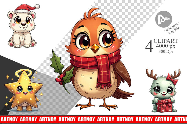 Clipart Cute Christmas Creatures Sublimation artnoy 