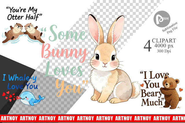 Clipart Cute Critter Valentine's Quotes Sublimation artnoy 