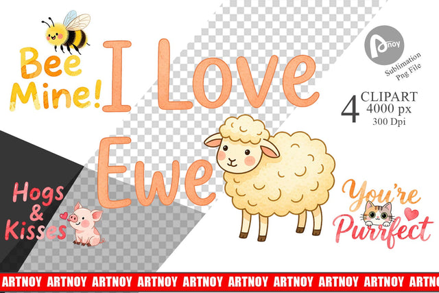 Clipart Cute Critter Valentine's Quotes Sublimation artnoy 