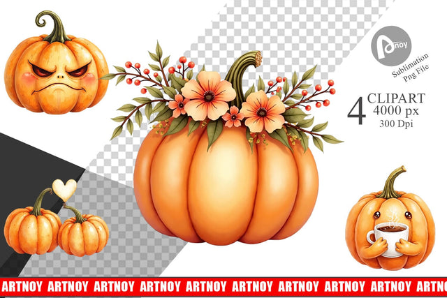 Clipart Cute Pumpkin Faces Sublimation artnoy 