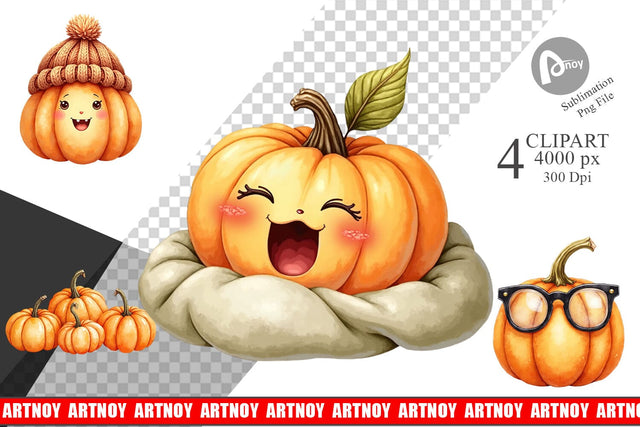 Clipart Cute Pumpkin Faces Sublimation artnoy 