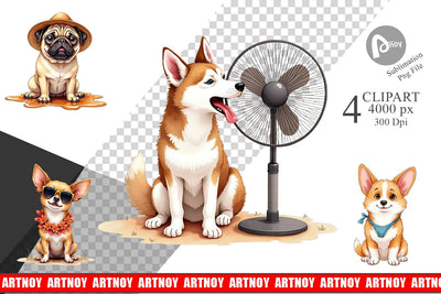 Clipart Cynical Canines Hot Summer Watercolor Pack Sublimation artnoy 