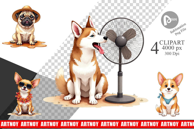 Clipart Cynical Canines Hot Summer Watercolor Pack Sublimation artnoy 