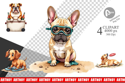 Clipart Cynical Canines Hot Summer Watercolor Pack Sublimation artnoy 