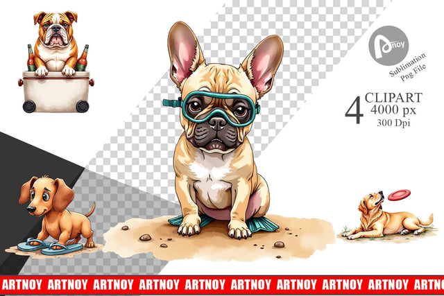 Clipart Cynical Canines Hot Summer Watercolor Pack Sublimation artnoy 